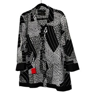 Ali Miles Womens 1X Black White Geometric Abstract Button Front Tunic NWT